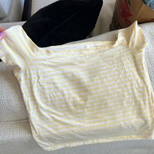 yellow and white striped off the shoulder t-shirt from PacSun